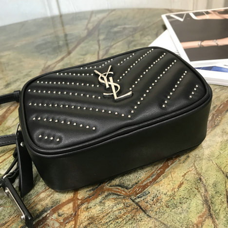 2018 Saint Laurent Lou Belt Bag in Studded,Quilted Black Leather - Click Image to Close