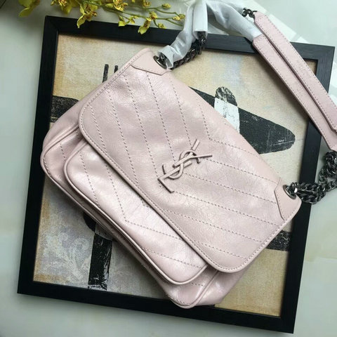 2018 S/S Saint Laurent Medium Niki Chain Bag in vintage crinkled and quilted pink leather - Click Image to Close