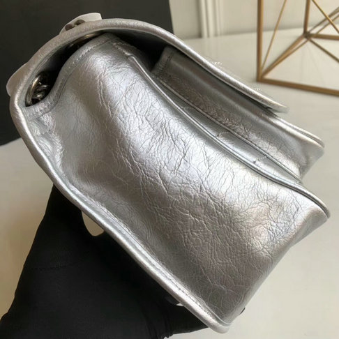 2018 S/S Saint Laurent Medium Niki Chain Bag in vintage crinkled and quilted silver leather - Click Image to Close