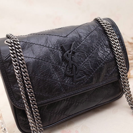 2018 S/S Saint Laurent Baby Niki Chain Bag in Black Crinkled and Quilted Leather - Click Image to Close