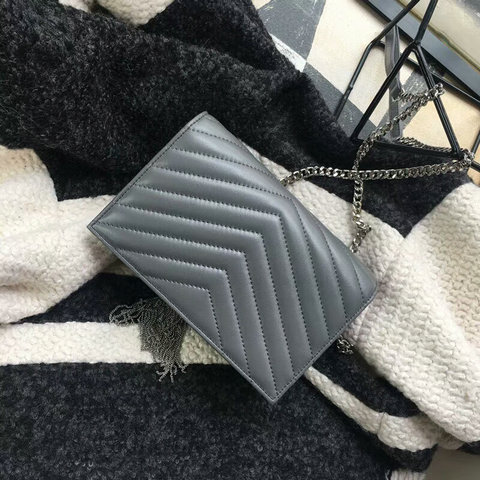 2018 Saint Laurent Chain and Tassel Wallet in Grey Matelasse Leather - Click Image to Close