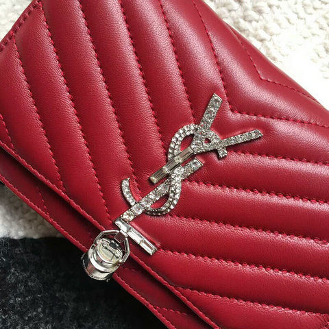 2018 Saint Laurent Chain and Tassel Wallet in Red Matelasse Leather - Click Image to Close