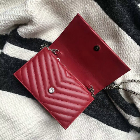 2018 Saint Laurent Chain and Tassel Wallet in Red Matelasse Leather - Click Image to Close