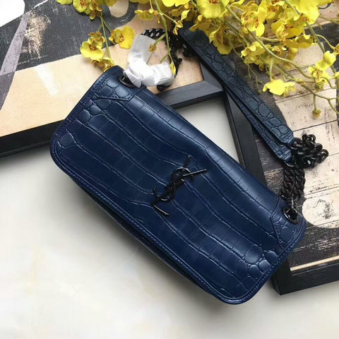 2018 S/S Saint Laurent Small Niki Chain Bag in Navy Blue Crocodile Embossed Leather