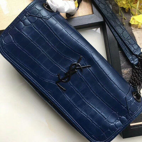 2018 S/S Saint Laurent Small Niki Chain Bag in Navy Blue Crocodile Embossed Leather - Click Image to Close