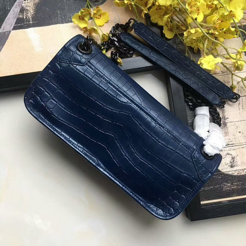 2018 S/S Saint Laurent Small Niki Chain Bag in Navy Blue Crocodile Embossed Leather - Click Image to Close