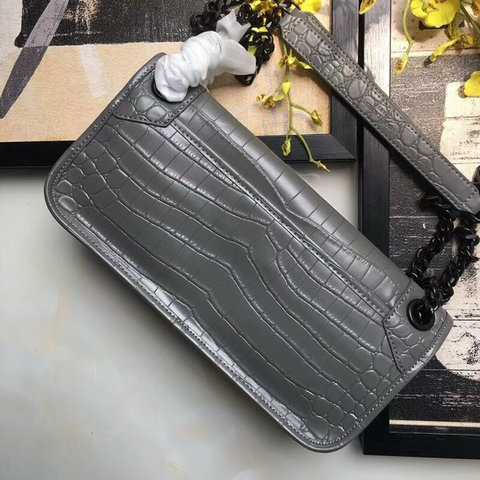2018 S/S Saint Laurent Small Niki Chain Bag in Grey Crocodile Embossed Leather - Click Image to Close