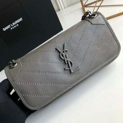 2018 S/S Saint Laurent Small Niki Chain Bag in Grey Vintage Crinkled Leather