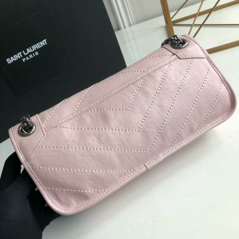 2018 S/S Saint Laurent Small Niki Chain Bag in Pink Vintage Crinkled Leather - Click Image to Close