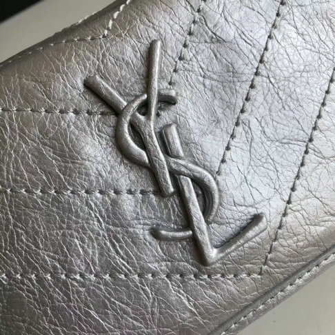 2018 S/S Saint Laurent Small Niki Chain Bag in Silver Vintage Crinkled Leather - Click Image to Close