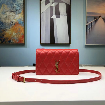 2019 Saint Laurent Angie Chain Bag in red lambskin leather