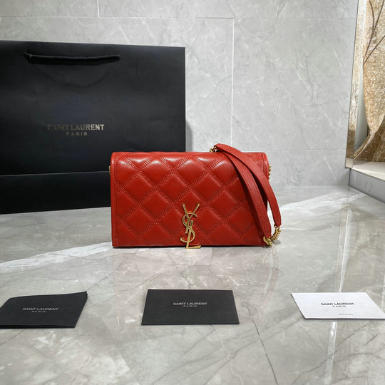 2019 Saint Laurent Becky Chain Wallet in diamond-quilted lambskin leather