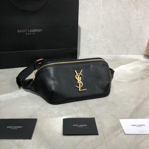 2019 Saint Laurent Classic Monogram Belt Bag in black grain de poudre leather