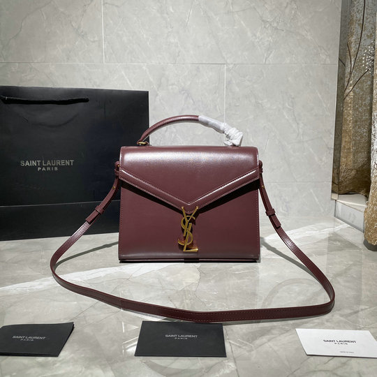 2020 Saint Laurent Cassandra Medium Top-handle Bag in Burgundy Calf Leather