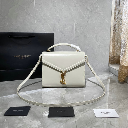 2020 Saint Laurent Cassandra Medium Top-handle Bag in Vintage White Calf Leather