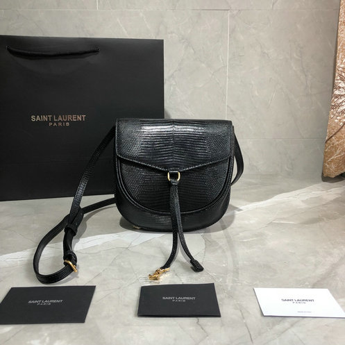2019 Saint Laurent Datcha Bag in black lizard-effect leather