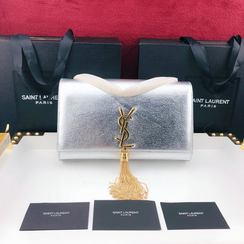 2019 Saint Laurent Kate Tassel Satchel in Silver Leather