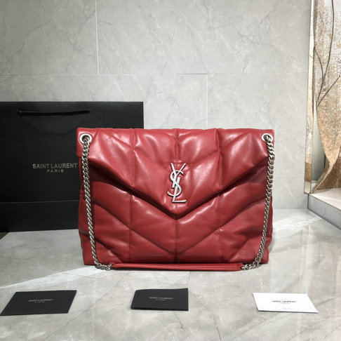 2019 Saint Laurent Loulou Puffer Medium Bag in red quilted lambskin leather