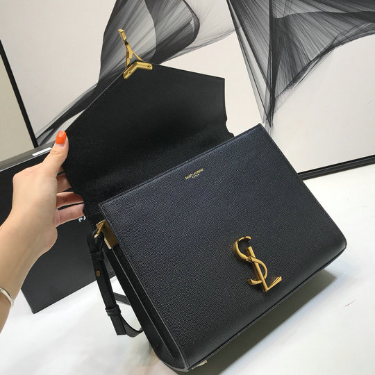 2020 Saint Laurent Cassandra Medium Top Handle Bag in black grain de poudre embossed leather - Click Image to Close