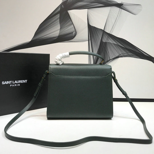 2020 Saint Laurent Cassandra Medium Top Handle Bag in olive grain de poudre embossed leather - Click Image to Close