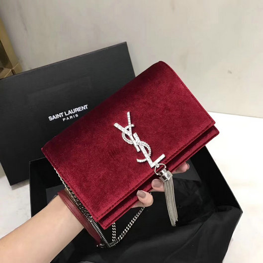 2019 Saint Laurent Kate Chain and Tassel Wallet in Velvet and Crystals
