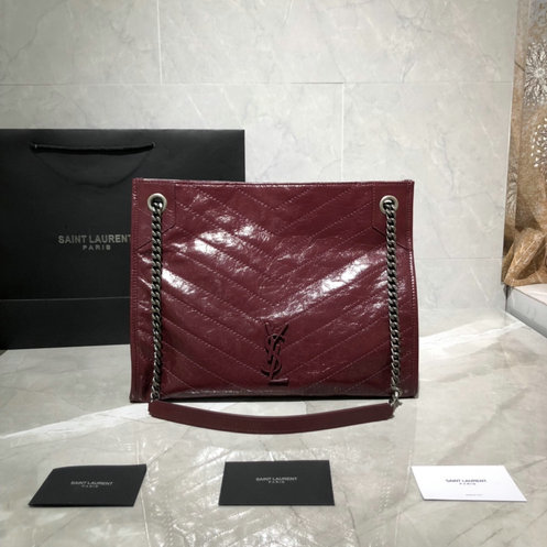 2019 Saint Laurent NIKI Medium shopping bag in dark legion red crinkled vintage leather