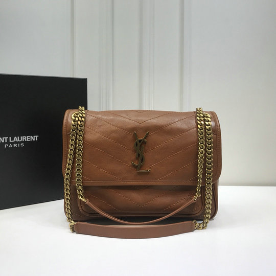 2020 Saint Laurent Medium Niki Chain Bag in brown leather