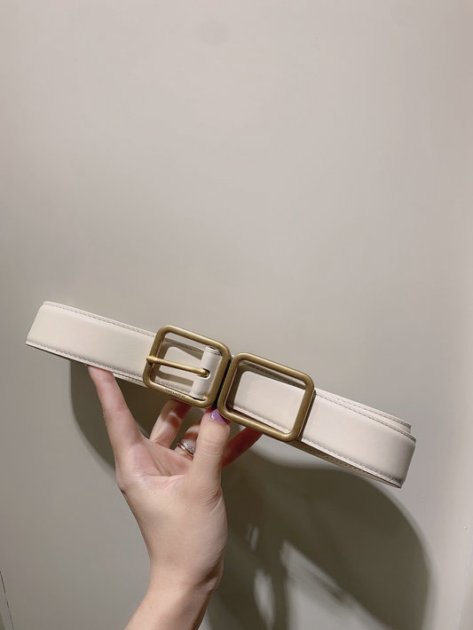2023 cheap Saint Laurent Double Buckle Belt in White Smooth Leather