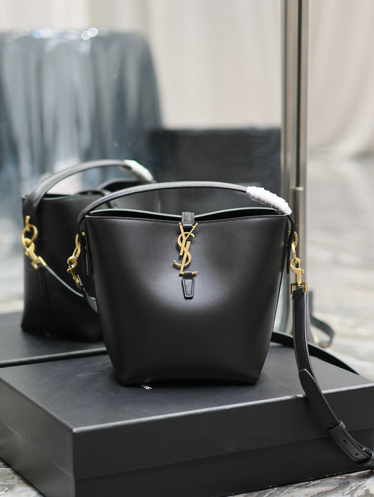 2023 cheap Saint Laurent Le 37 Small Bucket Bag in Black Leather