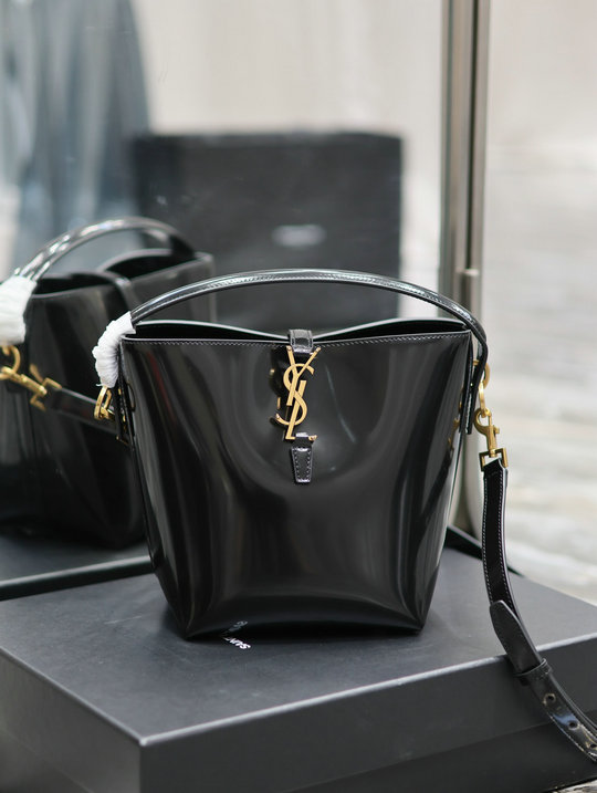 2023 cheap Saint Laurent Le 37 Small Bucket Bag in Black Patent Leather
