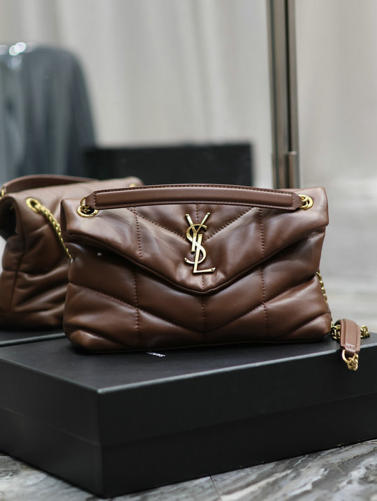 2023 cheap Saint Laurent Loulou Puffer Small Bag in coffee quilted lambskin leather
