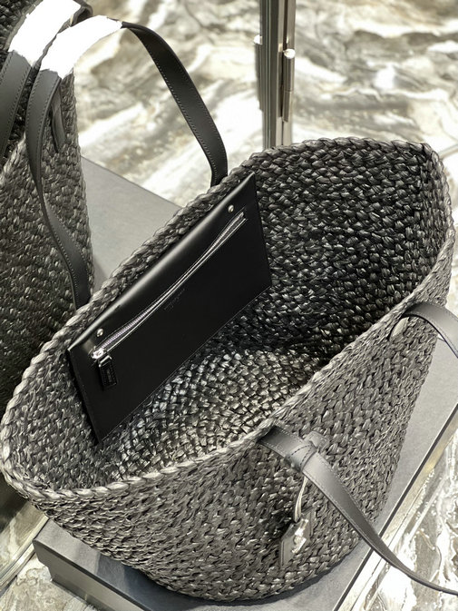 2023 cheap Saint Laurent Panier Medium Bag in Black Raffia