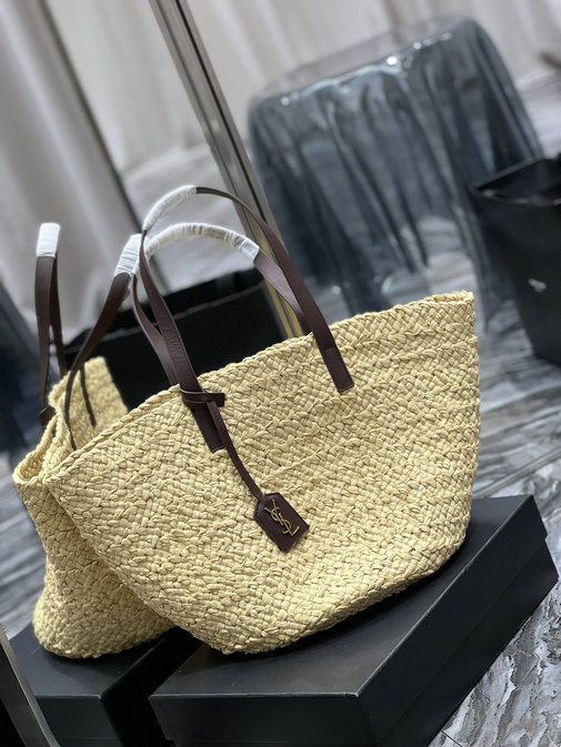 2023 cheap Saint Laurent Panier Medium Bag in Beige Raffia - Click Image to Close