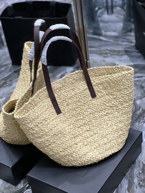 2023 cheap Saint Laurent Panier Medium Bag in Beige Raffia - Click Image to Close