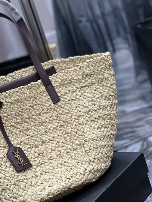 2023 cheap Saint Laurent Panier Medium Bag in Beige Raffia