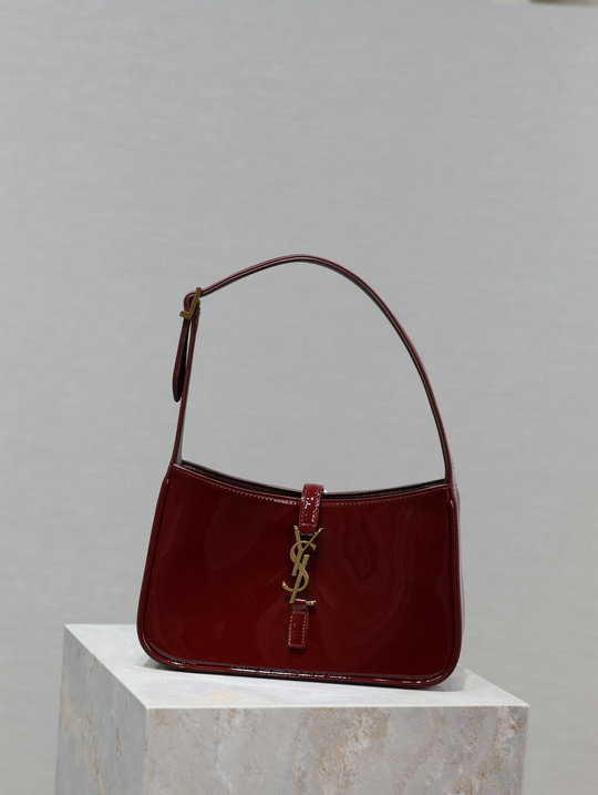 2023 cheap Saint Laurent Le 5 a 7 Hobo Bag in burgundy patent leather