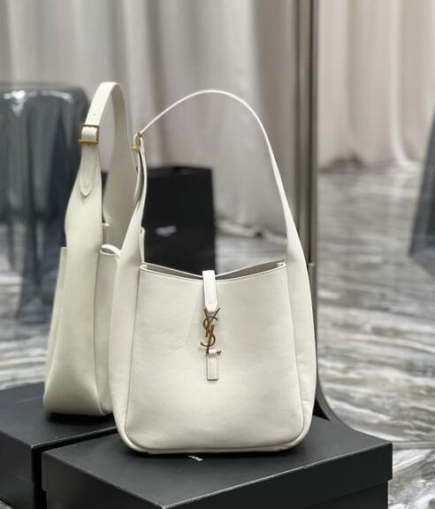 2022 Saint Laurent Le 5 a 7 Soft Small Hobo Bag in Blanc Vintage Smooth Leather