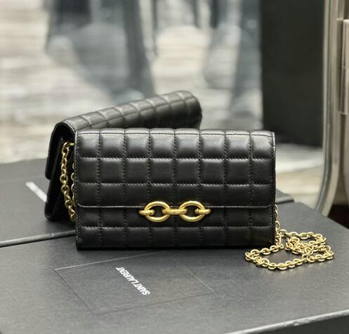 2023 Saint Laurent Le Maillon Chain Wallet in Black Quilted Leather