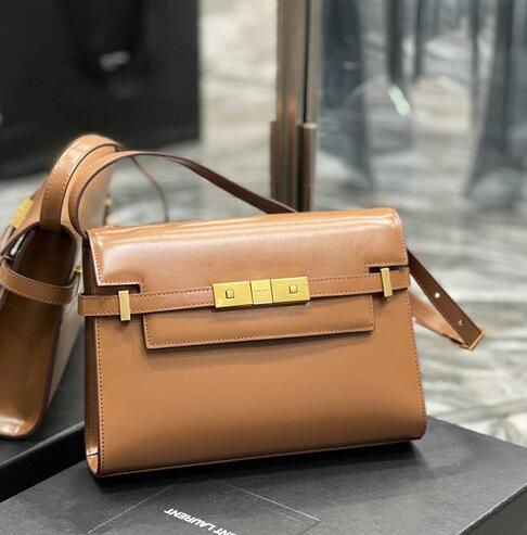 2023 Saint Laurent Manhattan Small Shoulder Bag in brown Leather