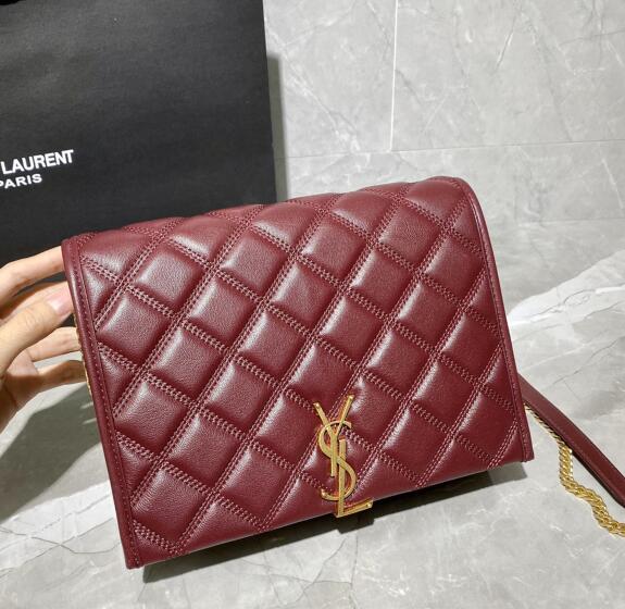 2021 Saint Laurent Becky Small Chain Bag in burgundy leather