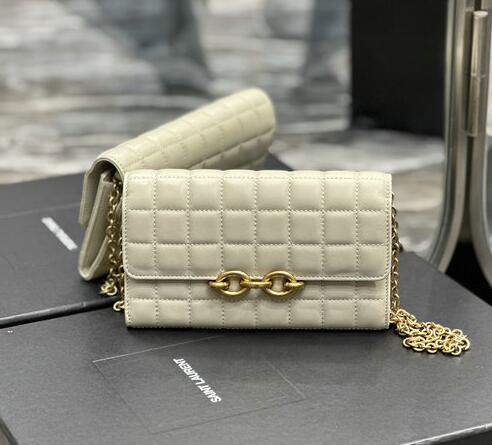 2023 Saint Laurent Le Maillon Chain Wallet in white Quilted Leather