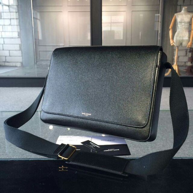 2015 New Saint Laurent Bag Cheap Sale-Saint Laurent Classic Museum Flap Front Messager Bag in Black Grain De Poudre Textured Leather