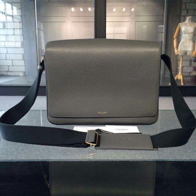 2015 New Saint Laurent Bag Cheap Sale-Saint Laurent Classic Museum Flap Front Messager Bag in Fog Grain De Poudre Textured Leather