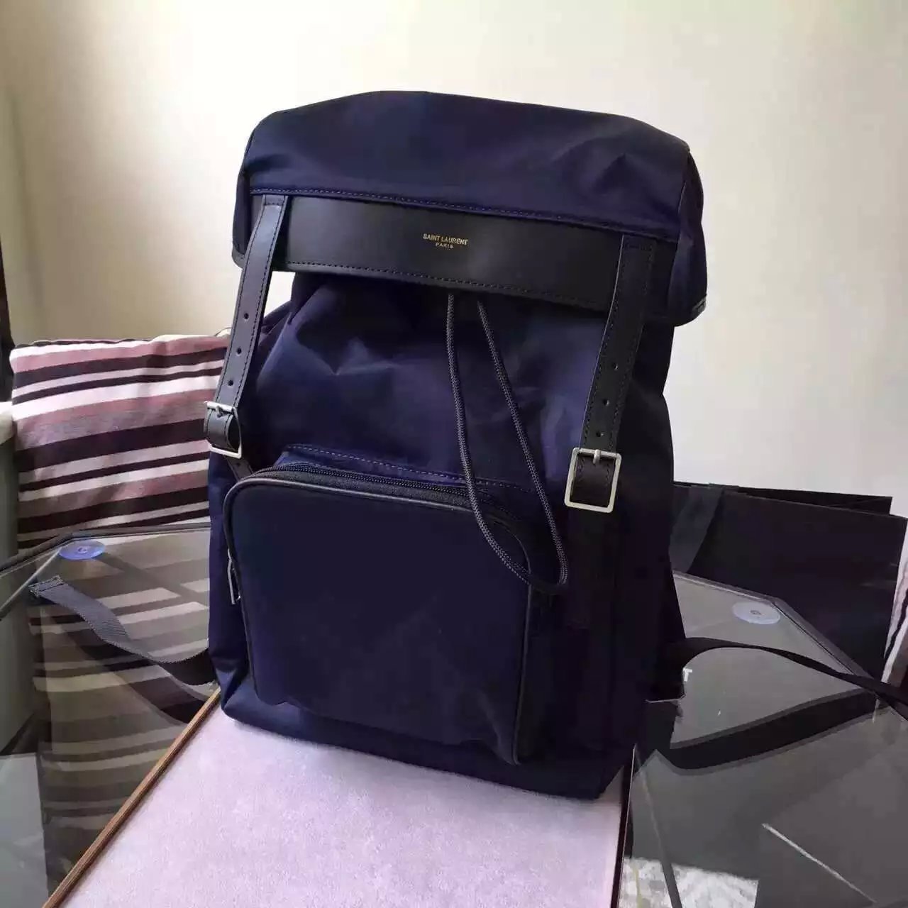 Limited Edition!2016 New Saint Laurent Bag Cheap Sale-Saint Laurent Hunting Rucksack in Royal Blue Canvas and Black Leather