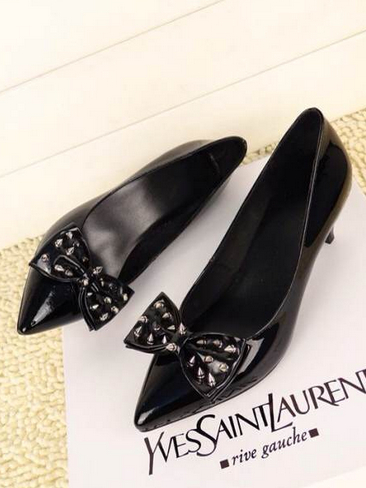 Saint Laurent Kitten 50 Bow Pump in Black Patent Leather,YSL Shoes 2014