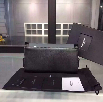 2015 New Saint Laurent Bag Cheap Sale-YSL Color Matching Wallet in Black Calfskin And Grey Patent Leather - Click Image to Close