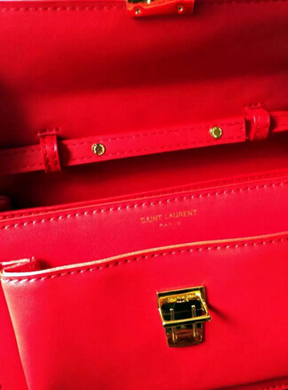 Fall/Winter 2015 Saint Laurent Bag Cheap Sale-Saint Laurent High School Satchel in Cherry Leather with Gold Buckle - Click Image to Close