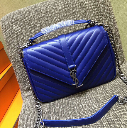 2015 New Saint Laurent Bag Cheap Sale-Saint Laurent Classic Medium COLLEGE MONOGRAM Saint Laurent Bag in Blue MATELASSE Leather