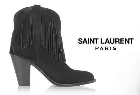 2015 New Saint Laurent Shoes Cheap Sale-Saint Laurent New Western 80 Fringed Ankle Boot in Black Suede