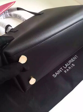2015 New Saint Laurent Bag Cheap Sale-Saint Laurent Shopping Tote in Black Leather with Rose Lining - Click Image to Close